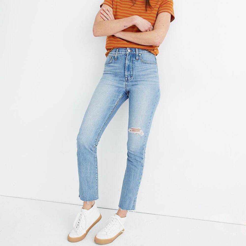 Madewell The Perfect Vintage Jean Distressed Medium Blue Wash Stretch Denim 26